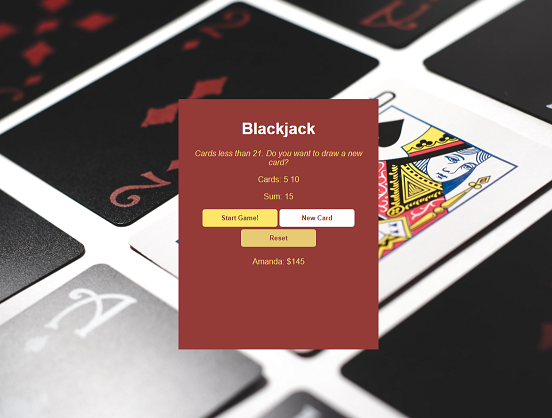 Screenshot of blackjack game