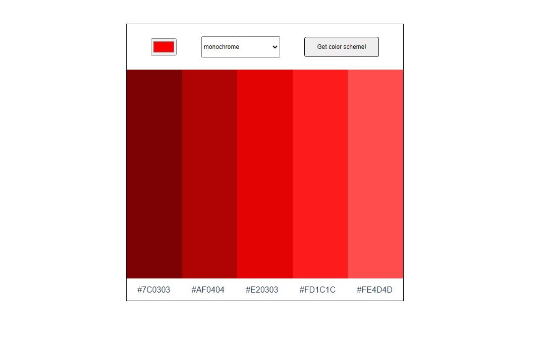 Screenshot of color scheme generator app