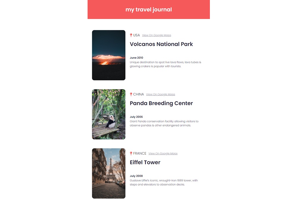 Screenshot of Travel Journal app